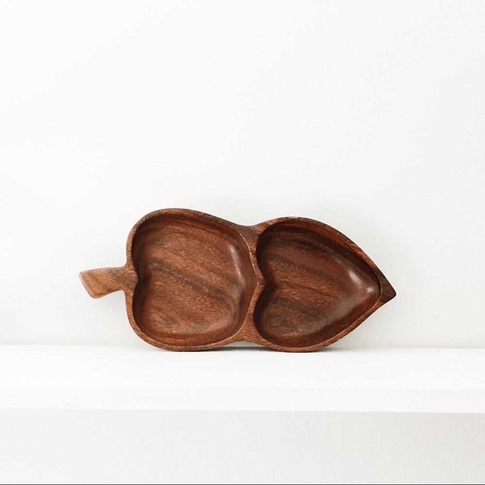 Vintage mid century wood leaf tray
